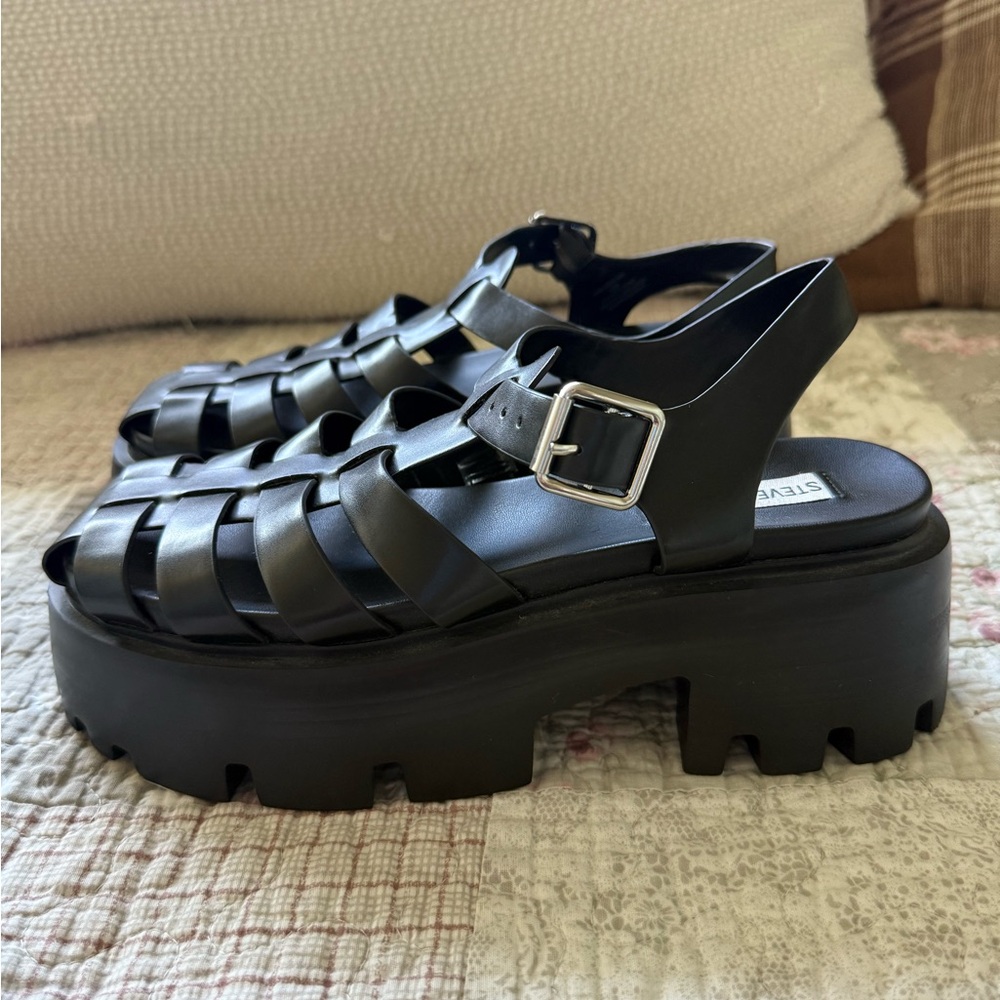Steve Madden Black Platform Sandals with Buckle